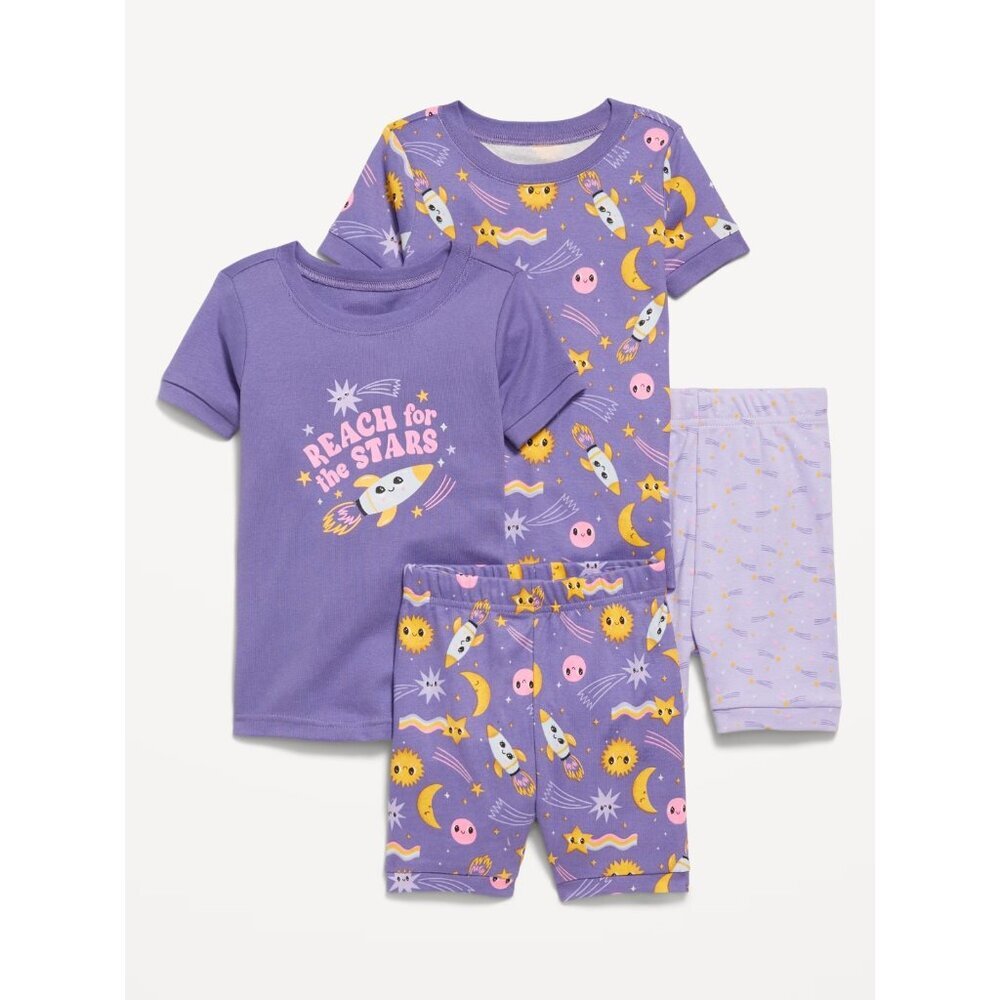 Old Navy Toddler Girls‎ Size 2T Snug-Fit Graphic Pajama 4-Piece Set Purple 1336